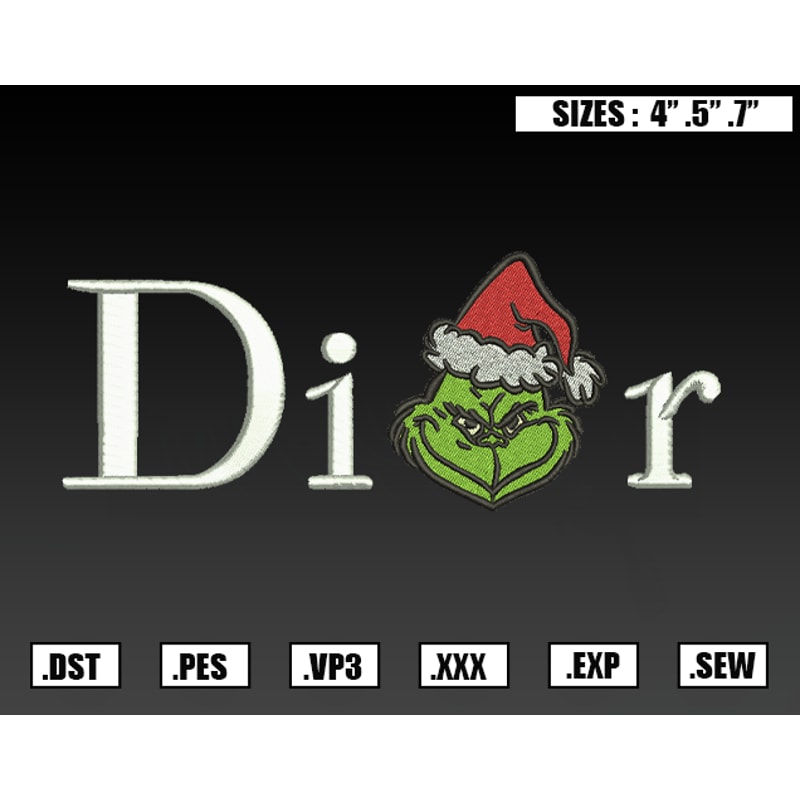 Dior Logo X Grinch Christmas Embroidery Designs, Christmas Embroidery Design File Instant Download.png