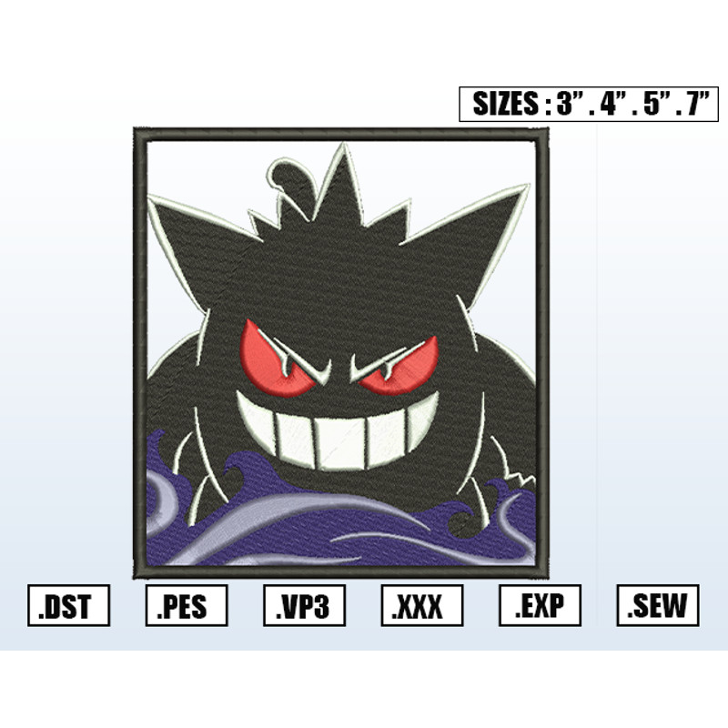 Gengar Embroidery Design, Pokemon Embroidery File, Anime Embroidery Design, Machine Embroidery Design, Instant Download.png