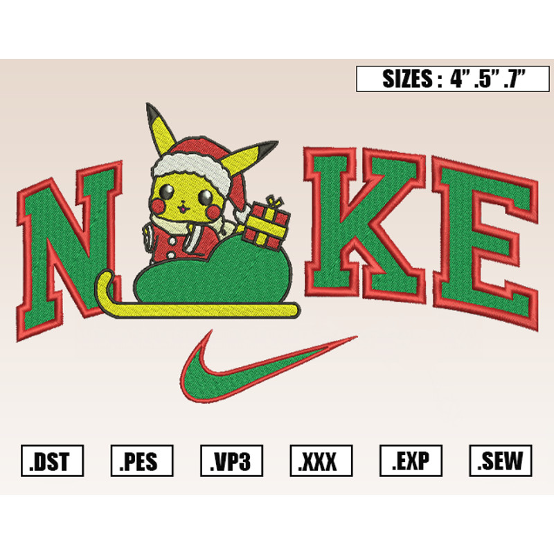 Nike Pikachu Santa Gift Christmas Embroidery Designs, Christmas Embroidery Design File Instant Download.png