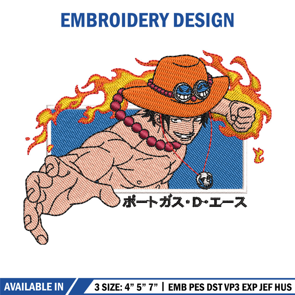 Ace punch embroidery design, One piece embroidery, Anime design, Embroidery shirt, Embroidery file, Digital download.jpg