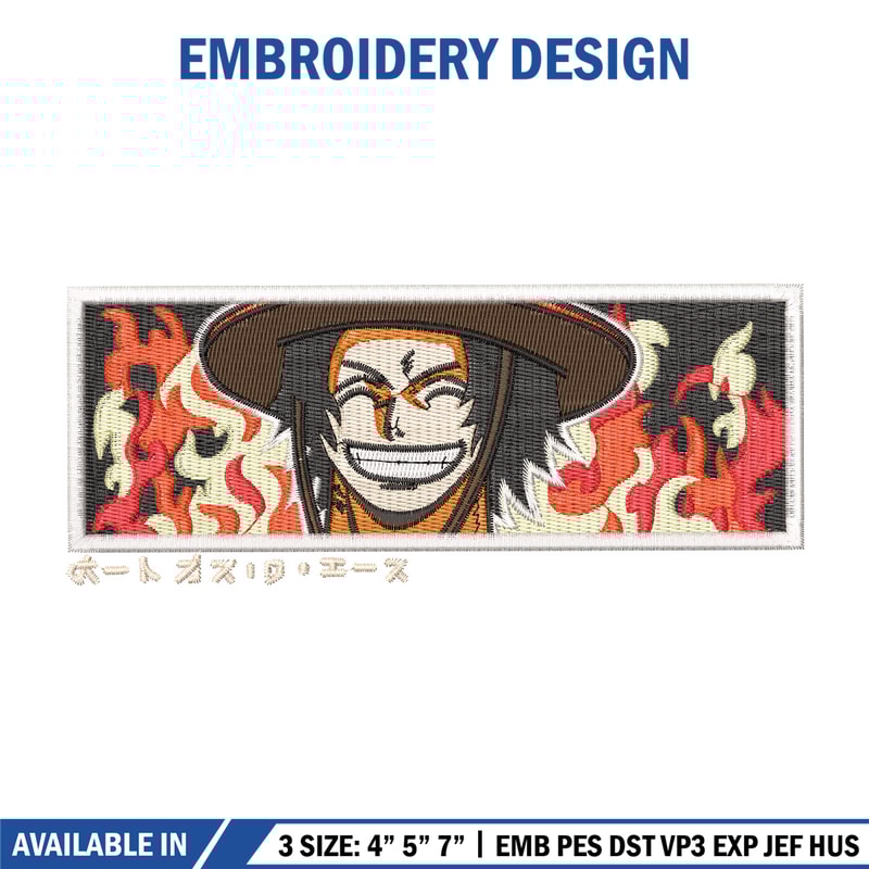 Ace rectangle embroidery design, One piece embroidery, Anime design, Embroidery shirt, Embroidery file, Digital download.jpg