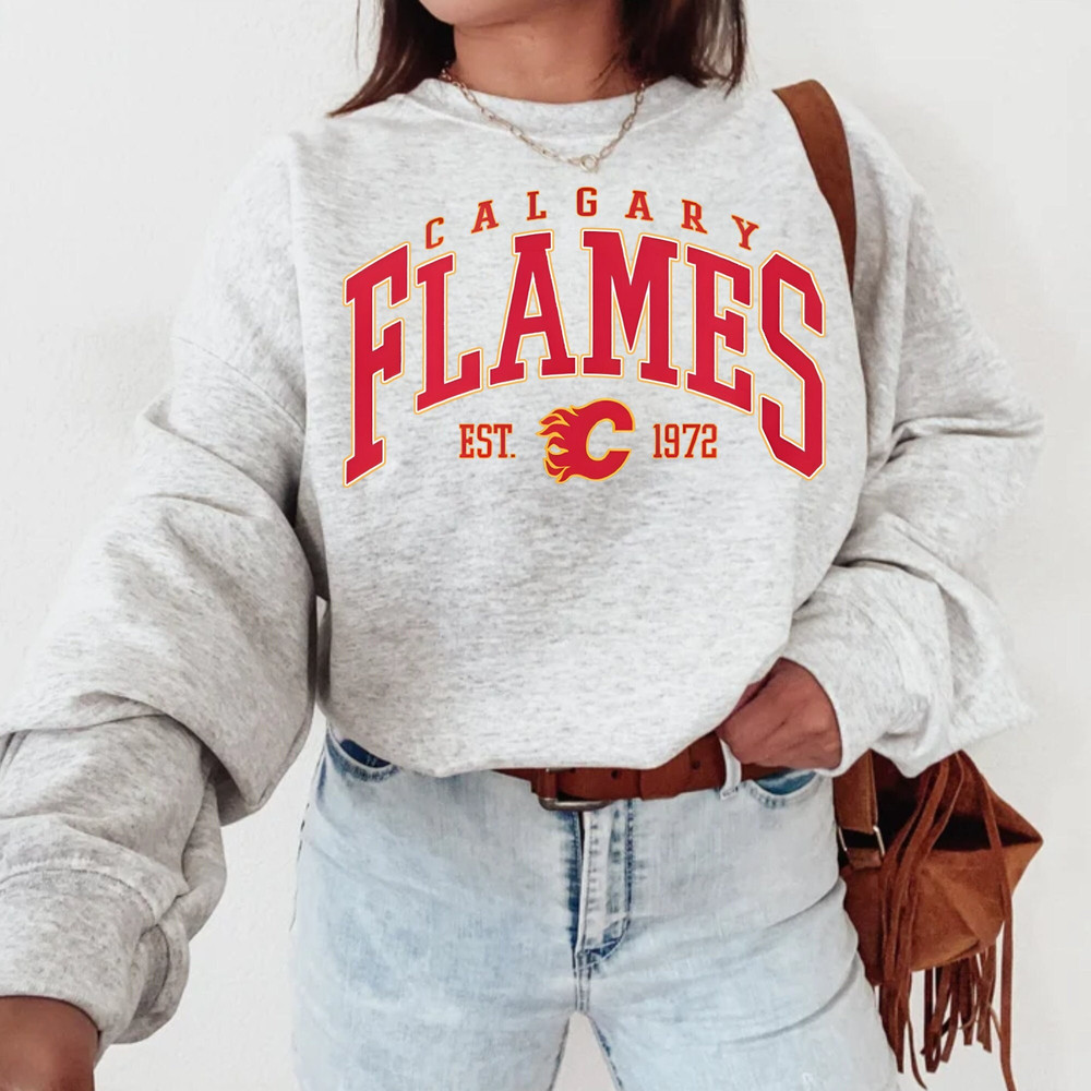 Vintage Sweatshirt, Cal.gary Flames Shirt, Flames Tee, Hockey Sweatshirt, Hockey Sweatshirt, College Sweater, Hockey Fan Shirt.jpg