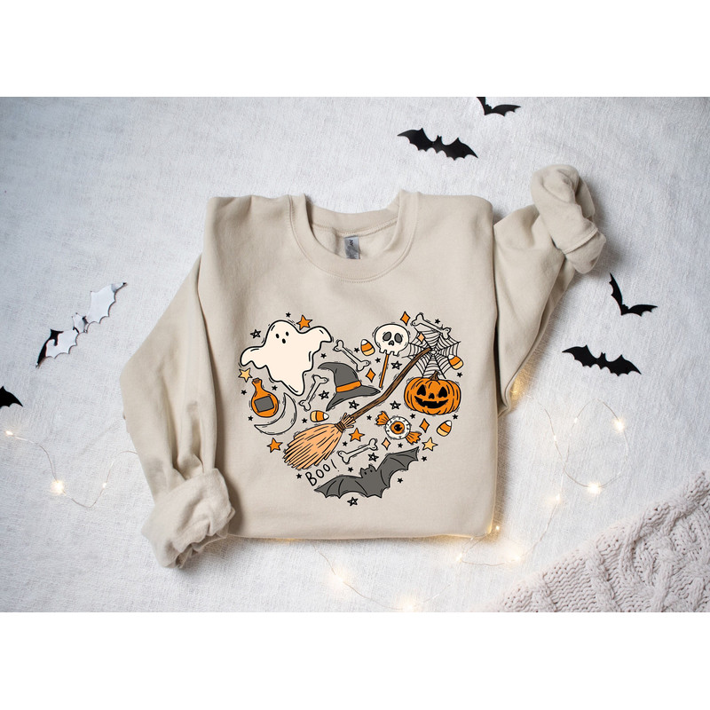 Halloween Doodles Hearth Shirt Gift For Halloween Moms, Cute Halloween Tshirt, Halloween Sweatshirt, Pumpkin Sweatshirt, Halloween Witch Tee.jpg