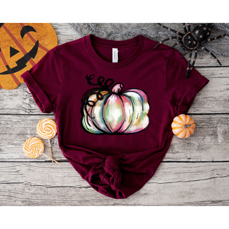 Watercolor Pumpkin T-shirt, Colorful Pumpkin Shirt, Watercolor Pumpkins, Halloween Shirt, Autumn Shirt, Cute Fall Shirt, Gift For Halloween.jpg