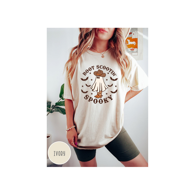 Comfort Colors Boot Scootin Spooky Shirt,Halloween Shirt,Cowboy Ghost Shirt,Western Halloween,Halloween Gift,Spooky Vibes,Spooky Season Tee.jpg