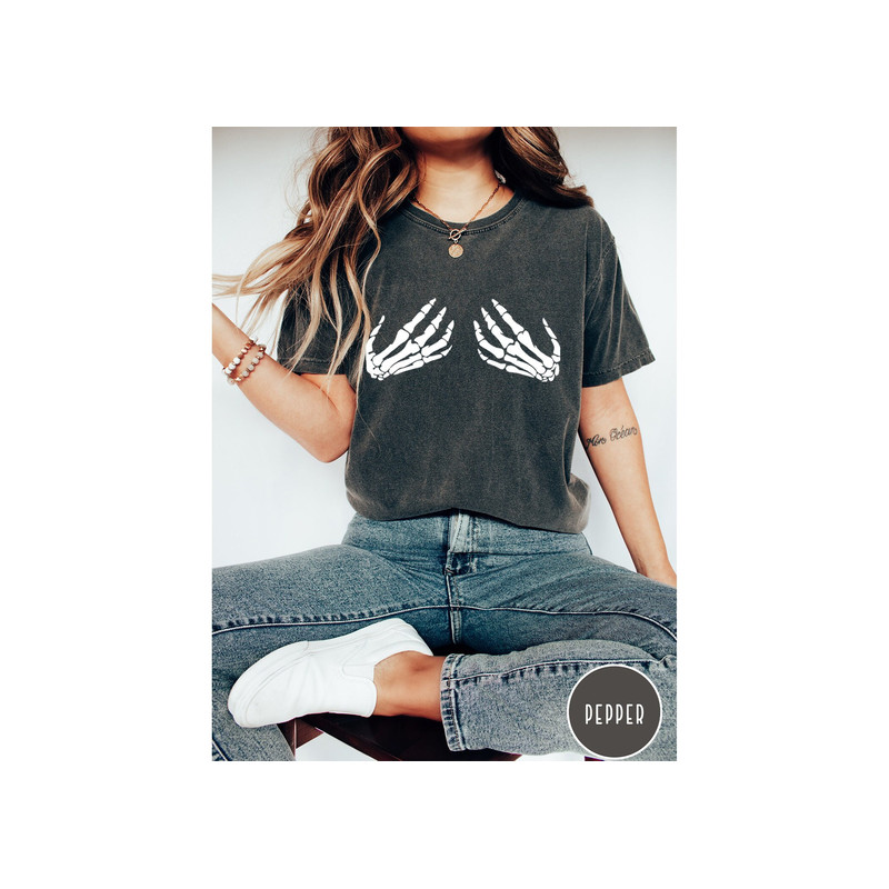 Comfort Colors Skeleton Hand Shirt, Hand Bra Shirt, Skeleton Hand Bra Shirt, Funny Halloween Shirt, Halloween Party Shirt, Halloween Shirt.jpg