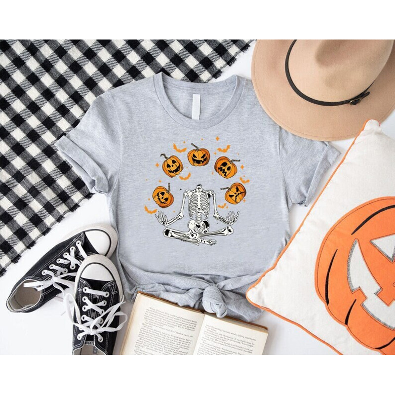Halloween Skeleton Shirt, Jack O Lattern Shirt, Ghost Shirt, Spooky Season Tee, Women's Halloween Outfit,Halloween Party Tee,Happy Halloween.jpg