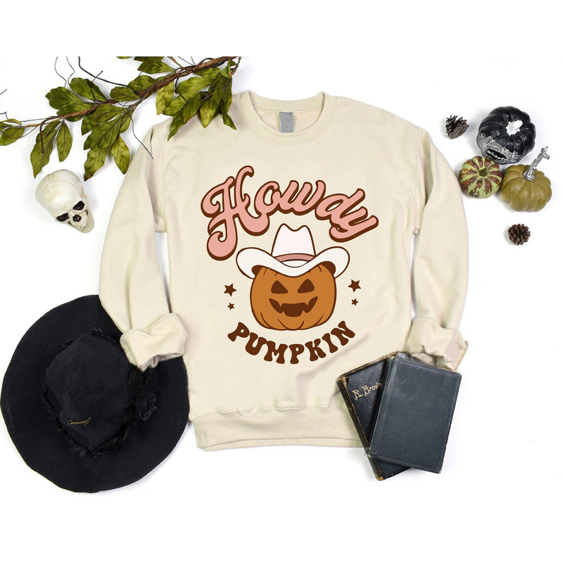 Howdy Sweatshirt, Howdy Pumpkin Sweatshirt, Cowboy Hat Pumpkin Sweatshirt,Halloween Sweatshirt, Fall Sweatshirt,Halloween Cowboy Sweatshirt.jpg