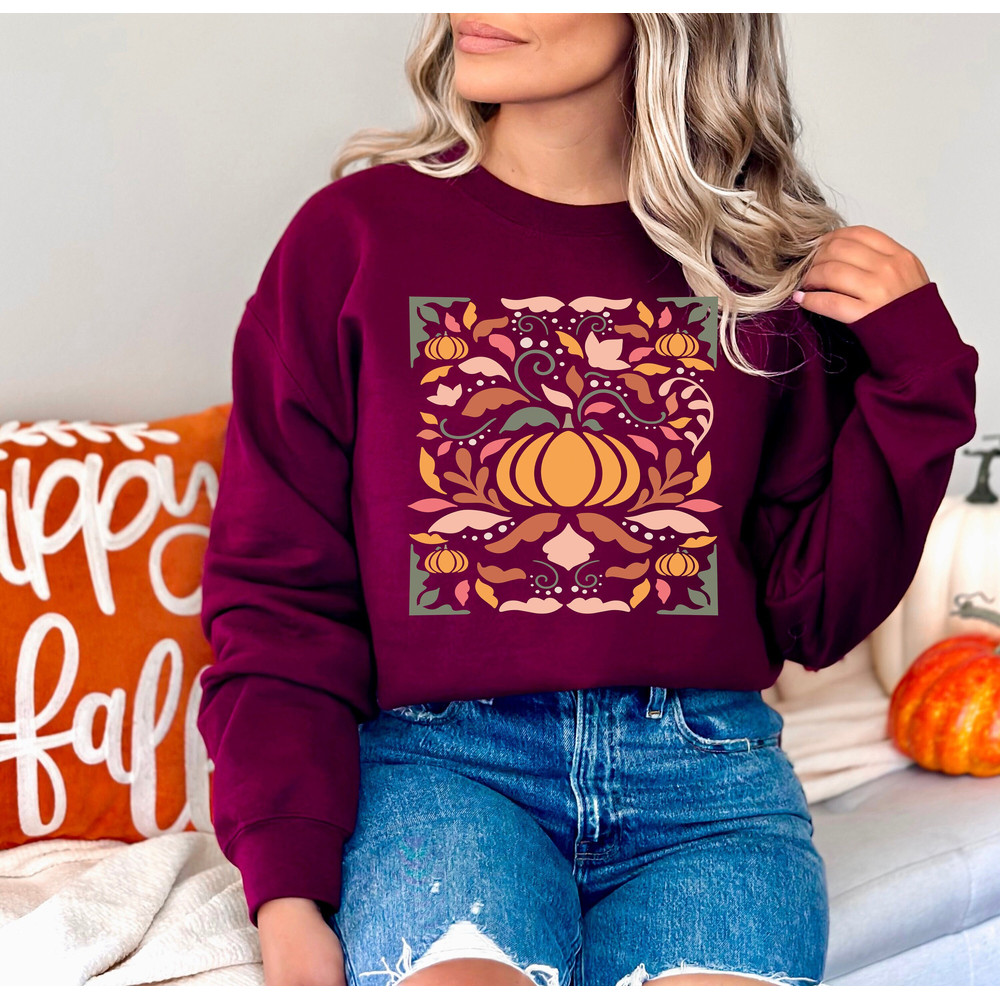 Floral Pumpkin Fall Sweatshirt, Flower Pumpkin Shirt, Aesthetic Fall Graphic Tee, Pumpkin Patch Shirt, Boho Pumpkin Shirt, Autumn Shirt.jpg