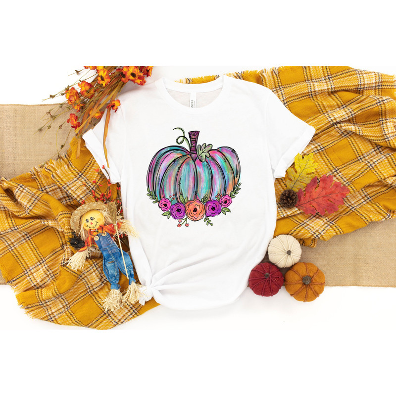 Watercolor Pumpkin T-shirt, Colorful Pumpkin Shirt, Watercolor Pumpkins, Halloween Shirt, Autumn Shirt, Cute Fall Shirt, Gift For Halloween.jpg