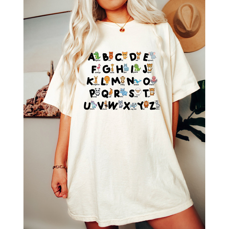 Comfort ColorsĀ® Animals Alphabet Shirt, Back to School Shirt, Kindergarten Teacher Shirt, Pre K Teacher, Elementary School Teacher Shirt.jpg