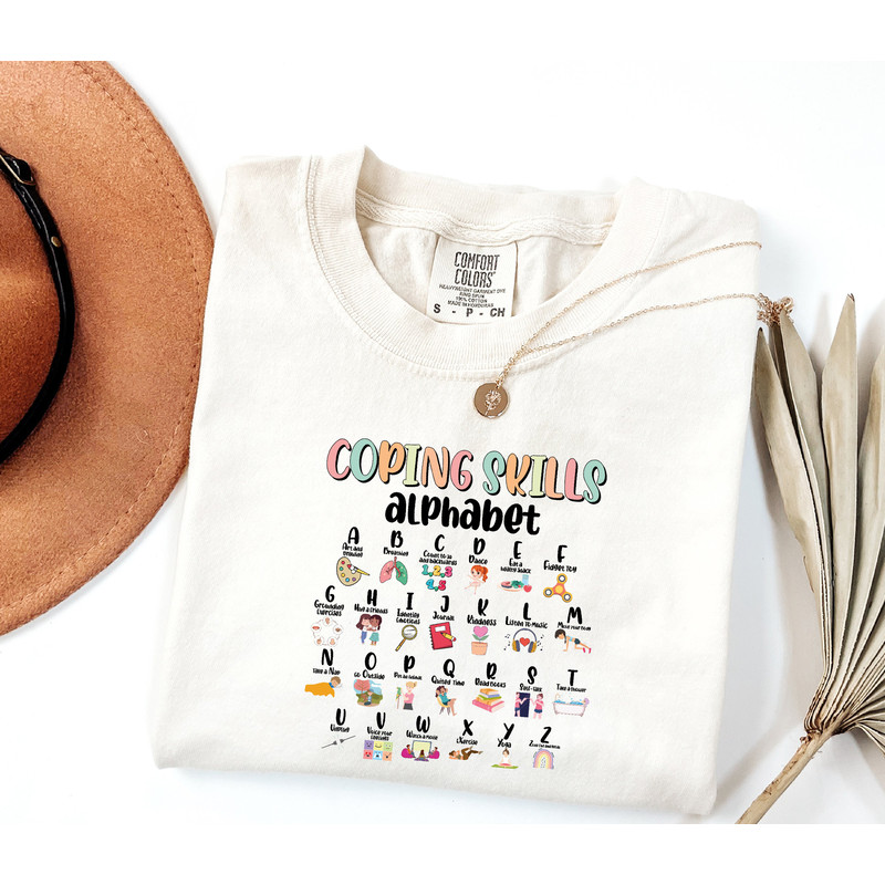 Comfort ColorsĀ® Coping Skills Alphabet Shirt, Sped Teacher Shirt, ABC Coping Skills, Alphabet Exercises Shirt, School Psychologist Shirt.jpg