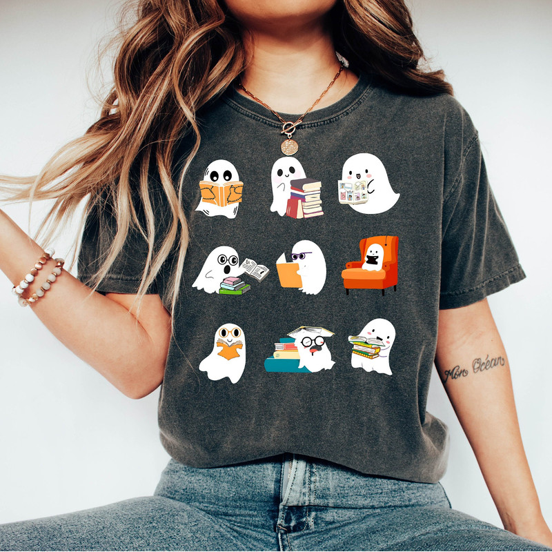 Comfort ColorsĀ® Cute Books Lover Ghost Shirt, Spooky Books Shirt, Halloween Ghost Shirt, Spooky Season, Halloween Graphic Tee, Fall Vibes.jpg