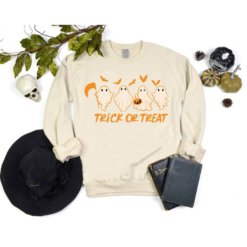 Halloween Ghosts Sweatshirt, Trick Or Treat Sweatshirt, Spooky Season Sweatshirt, Fall Sweatshirt, Womens Halloween Gift, Halloween Party.jpg