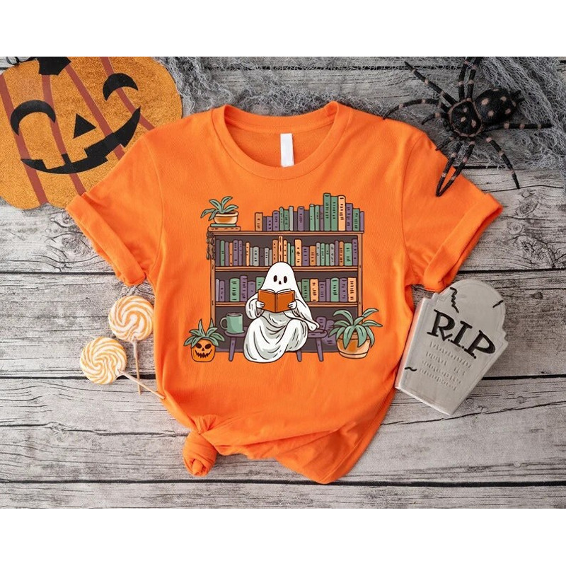 Halloween Library Shirt, Halloween Ghost Shirt, Librarian Halloween Shirt, Halloween Gift For Book Lover,Reading Ghost Shirt,Scary Books Tee.jpg