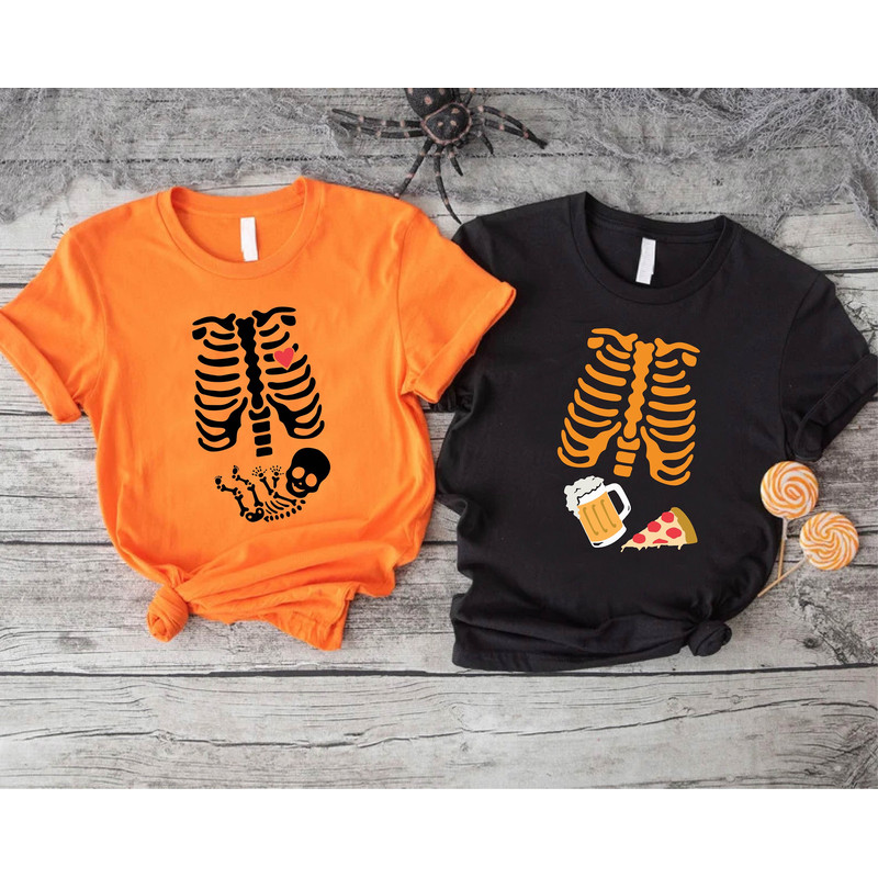 Halloween Skeleton Shirt, Halloween Pregnancy Announcement Shirt, Halloween Couples Shirt, Halloween Pregnancy Reveal Shirt, Halloween Gift.jpg