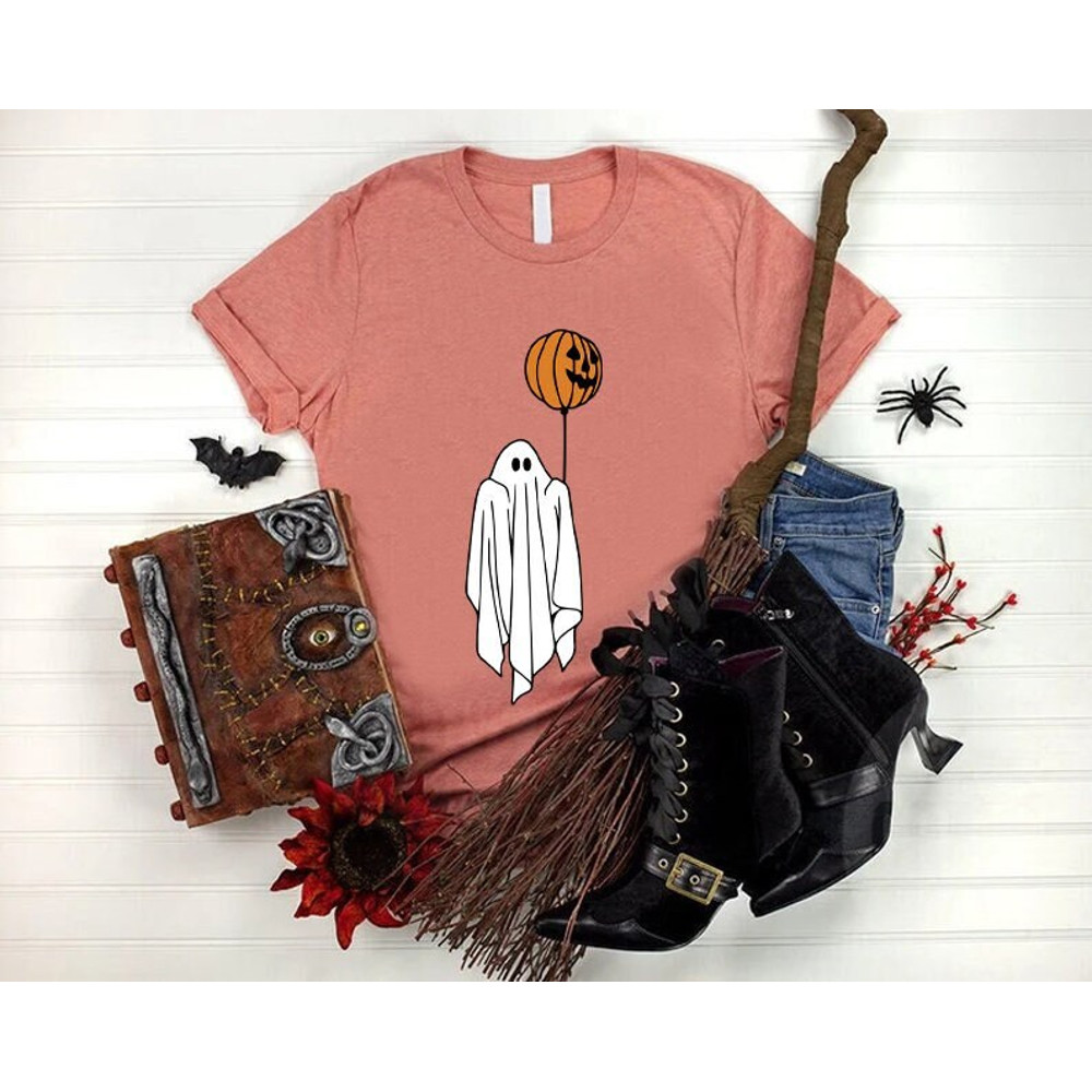 Spooky Vibes Shirt, Ghost Halloween Shirt, Pumpkin Balloon Shirt, Gift For Halloween Party, Cute Ghost Shirt, Trick Or Treat Shirt, Boo Tee.jpg