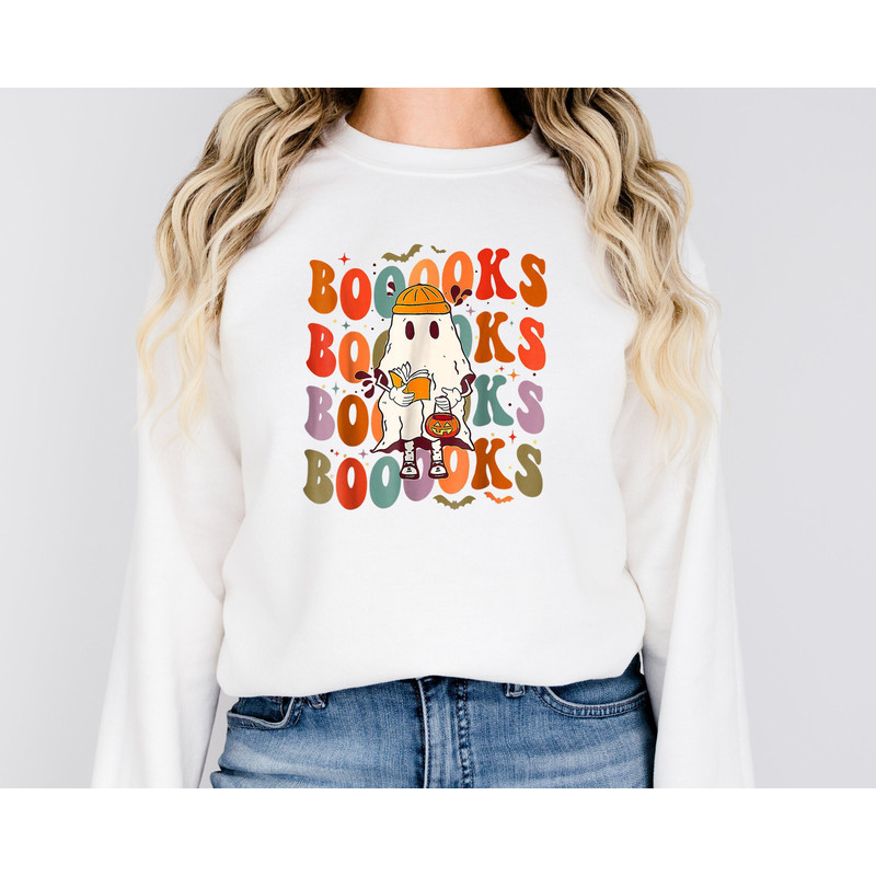 Booooks Groovy Shirts , Cute Ghost Book, Retro Reading Halloween T-Shirt, Ghost Shirt, Halloween Book Shirt, Spoky Season Shirt, Fall Shirt.jpg