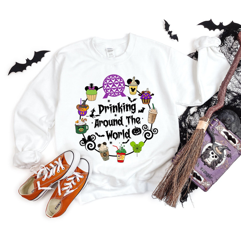 Disney Halloween Drinking Around The World Sweatshirts, Halloween Family Shirt, Halloween Disney Shirt, Disney Halloween, Mickey And Minnie.jpg
