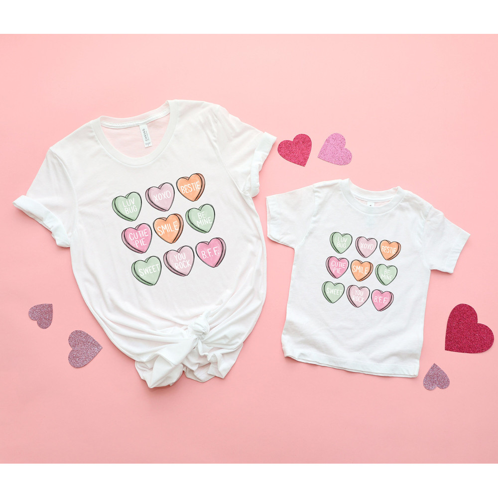 Candy Hearts Shirt, Valentines Shirts for Mommy and Me, Mommy and Me Outfits, Gift Mom and Daughter, New Mom Gift.jpg