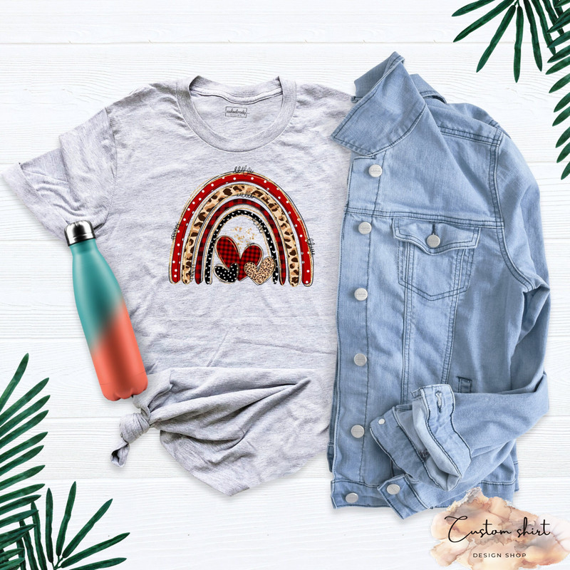 Love Heart Valentine Rainbow Shirt, Leopard Heart Shirt, Leopard Love Rainbow Sweatshirt, Matching Valentines Couples, Rainbow Heart Shirt.jpg