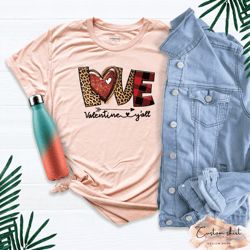 love valentines day shirt, leopard print valentine day shirt, valentines day shirt, leopard love heart shirt, happy vale