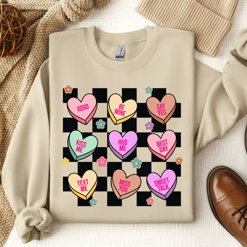 Valentines Conversation Hearts Shirt, Valentines Groovy Retro Sweatshirt, Valentines Day Shirt Women, Valentine Shirt, Valentines Day Gifts.jpg