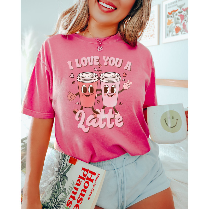 Retro Valentine Tee, Valentines Day Woman, Latte Valentine, Valentines Day Gift, Valentines Coffee, Love Shirt, Comfort Colors®, Heart Shirt.jpg