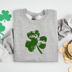 distressed green clover shirt, four leaf lucky clover tee, st patricks day gift idea, womens st pattys outfit,cute irish