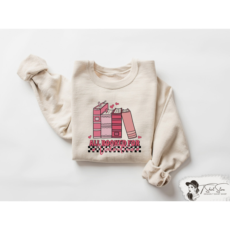 All Booked For Valentine Sweatshirt, Book Lover Valentine Gift, Heart Balloons Tee, Teacher Valentines Day Gift, Inspirational Valentine Tee.jpg