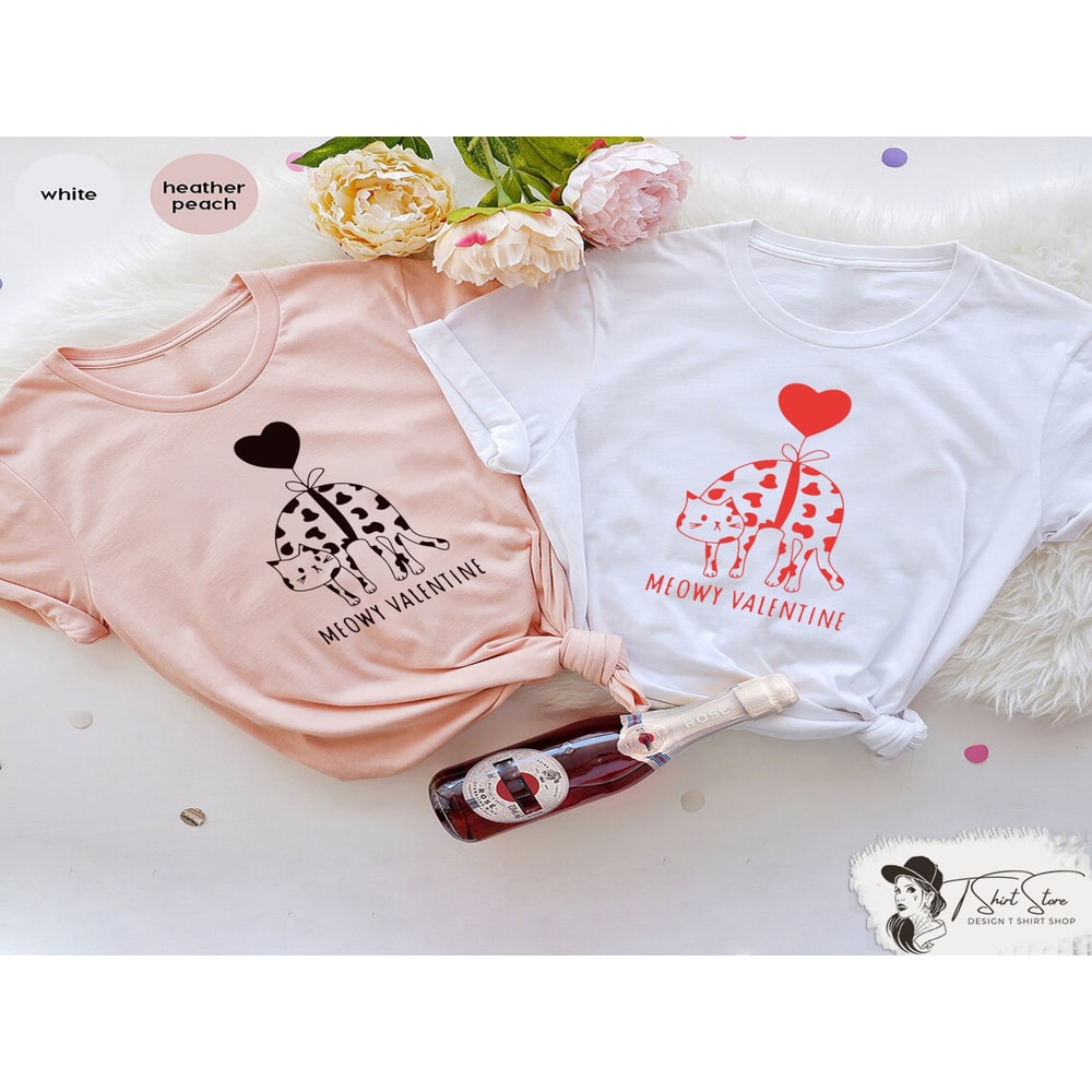 Cat Valentine Shirt, Meowy Valentine Shirt, Valentines Cat Shirt, Happy Valentines, Cat Lover Shirt, Valentines Day Shirt Gift.jpg