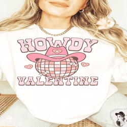 comfort colors western howdy valentine disco ball sweatshirt, comfort colors valentines day sweatshirt, cowgirl valentin