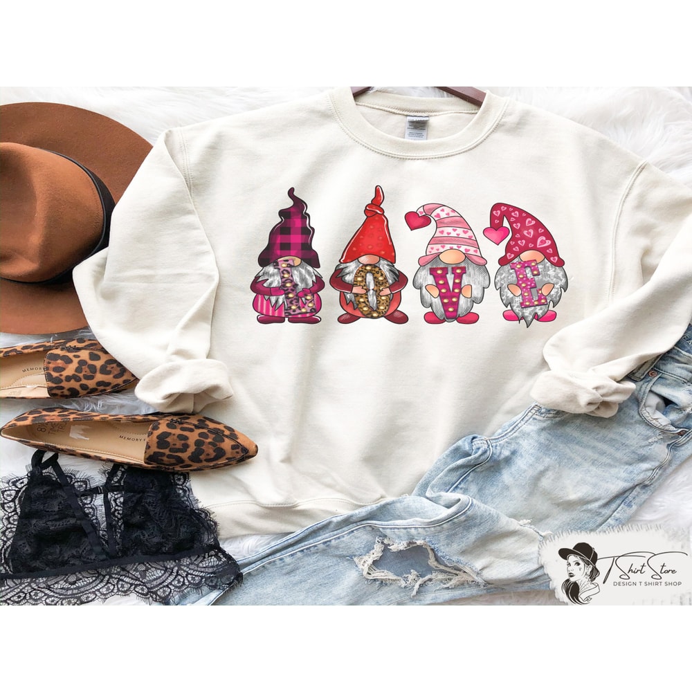 Gnome Love Leopard Valentine's Day Sweatshirt, Gnome Valentine's Day Sweatshirt, Gnome Leopard Crewneck, Love Sweatshirt, Gnome Sweatshirt 1.jpg