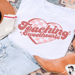 retro checkered heart teaching sweethearts valentines day teacher shirt, retro teacher valentine shirt, teacher valentin