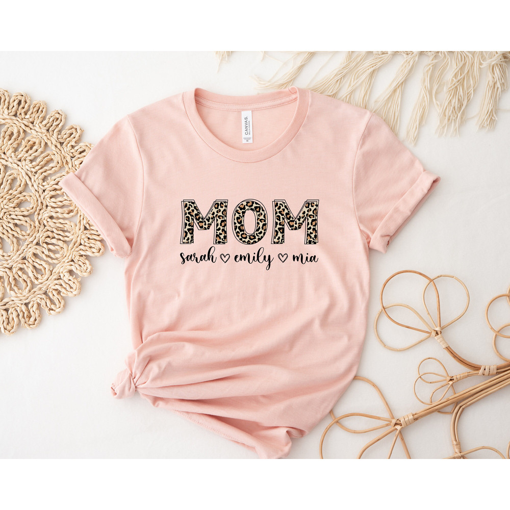Custom Mom Shirt With Kids Names, Leopard Print Personalized Mom Shirt, Mother's Day Shirt, Custom Kid's Names Mom Shirt, Gift For Mom.jpg