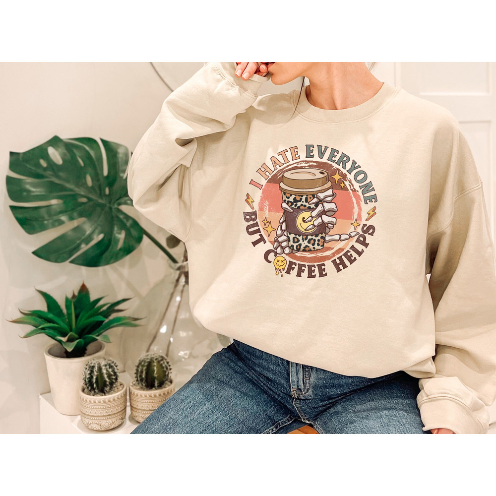 I Hate Everyone But Coffee Helps Shirt, Coffee Mom Shirt, Smiley Coffee Shirt, Iced Latte Shirt, Shirt For Mom, Gift For Coffee Lover.jpg