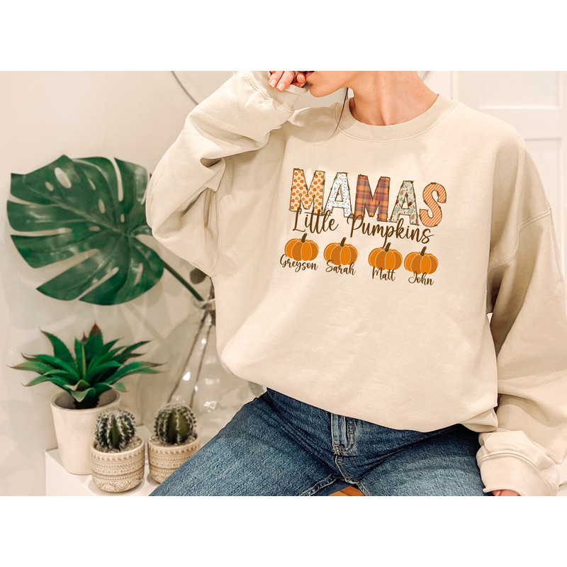 Mama's Little Pumpkins Shirt, Mother Day Gift, Mama Fall Shirt, Mom Fall Sweater, Custom Mom Shirt, Custom Pumpkin Shirt.jpg