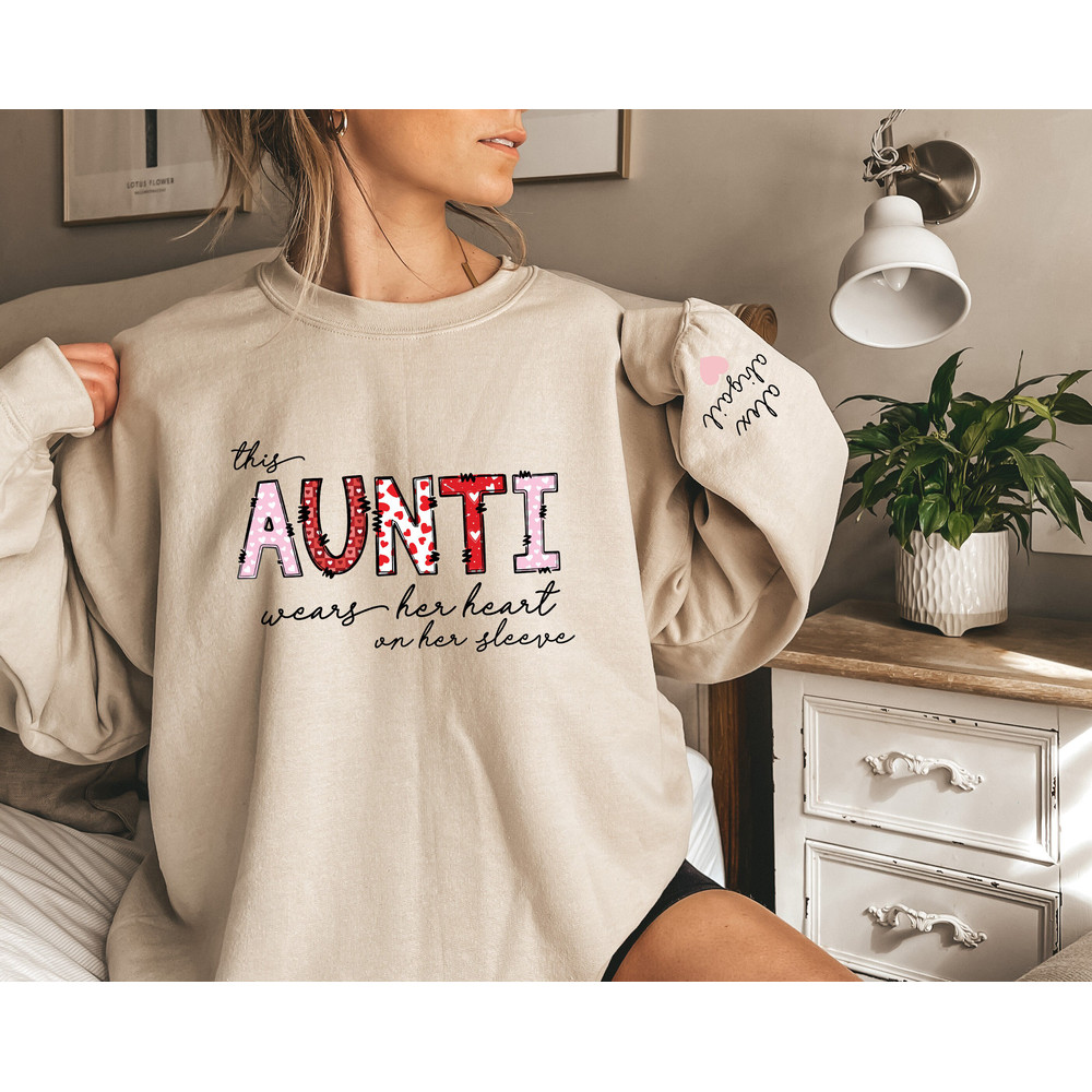 This Aunti Wears Her Heart On Her Sleeve, Custom Aunt Sweatshirt, Aunt Shirt, Funny Auntie Shirt, Funny Gift for New Aunt.jpg