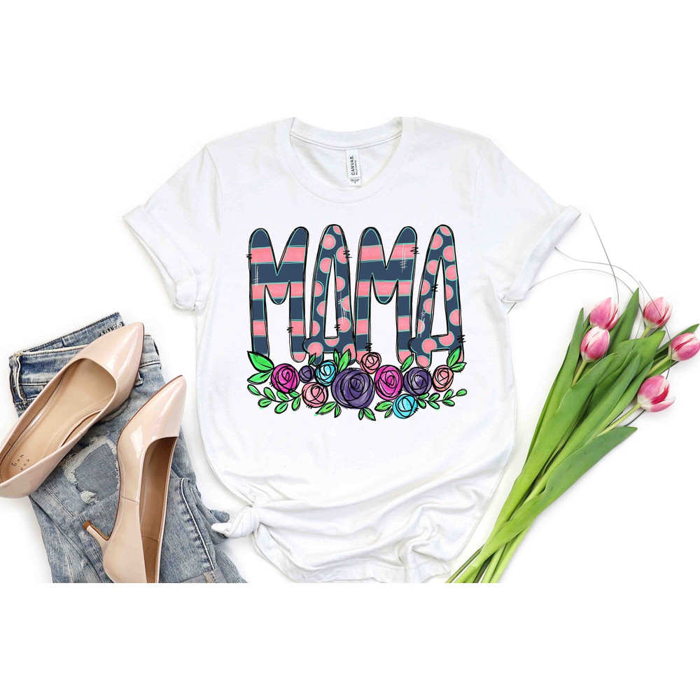 Mama Flower Smiley Shirt, Floral Print Mom Shirt, Retro Shirts, Spring Mom Shirt, Wildflower Mom Tee, Daisy Smiley Tee, Mom Mode All Day Tee.jpg