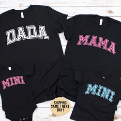 mama mini matching shirts, matching dada and mini shirts, sport family shirts, colorful family matching shirts