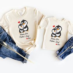 penguin mommy and me shirt, customized our first mothers day shirt,matching mommy and me shirt, mothers day tee personal