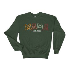 mama est sweatshirt, mom established, personalized mama sweater, new mom to be gift, unisex crewneck sweatshirt, custom