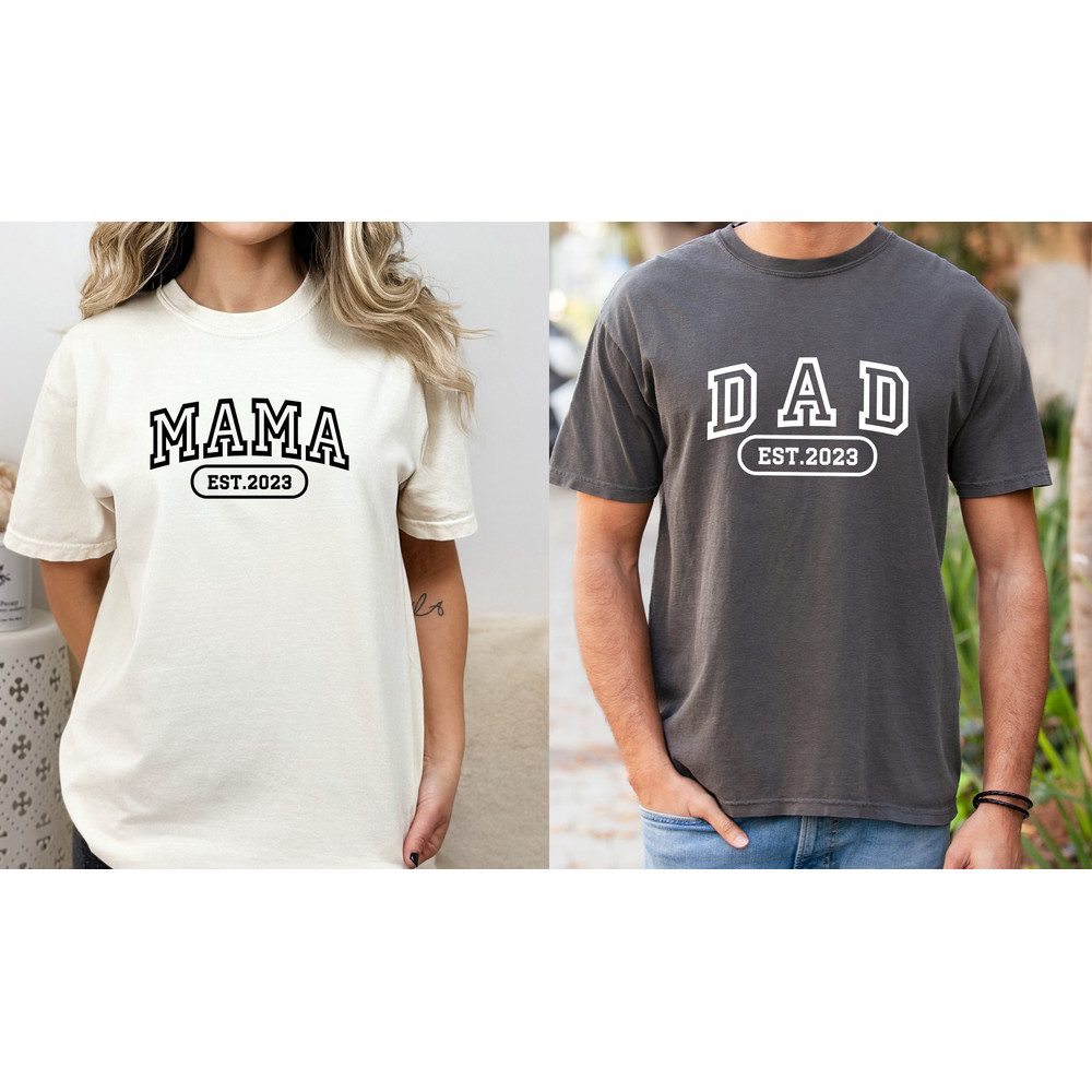 Comfort Colors® Mama and Dad Shirts, New Dad Shirt, Gift for New Mom, Pregnancy Announcement Shirts, Mama Est Shirt, Dad Est Shirt, Dad Gift.jpg
