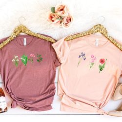 custom birth month birth flower shirt, gift for her, flower t-shirt, sentimental gift idea, perfect mothers day gift, pe