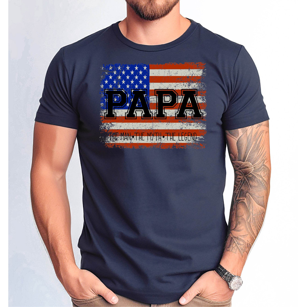 USA Flag Papa Shirt, The Man the Myht the Legend Papa Tshirt, Father's Day Gift T-Shirt, America Flag Papa Tee, Distressed Desing Tee.jpg