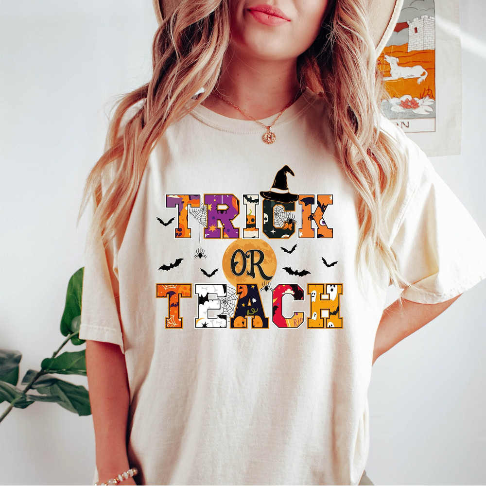 Comfort Colors® Halloween Teacher Shirt, Trick Or Teach Shirt, Spooky Teacher Gift, Funny Halloween Tee, Fall Teacher Shirt, Teacher Gift.jpg