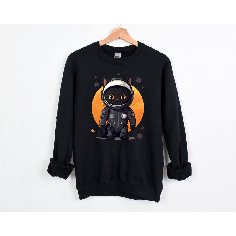 Halloween Astronaut Black Cat Sweatshirts, Sweatshirt, Halloween Cat Sweatshirt, Astronaut Sweatshirt, Halloween Space Sweatshirt.jpg