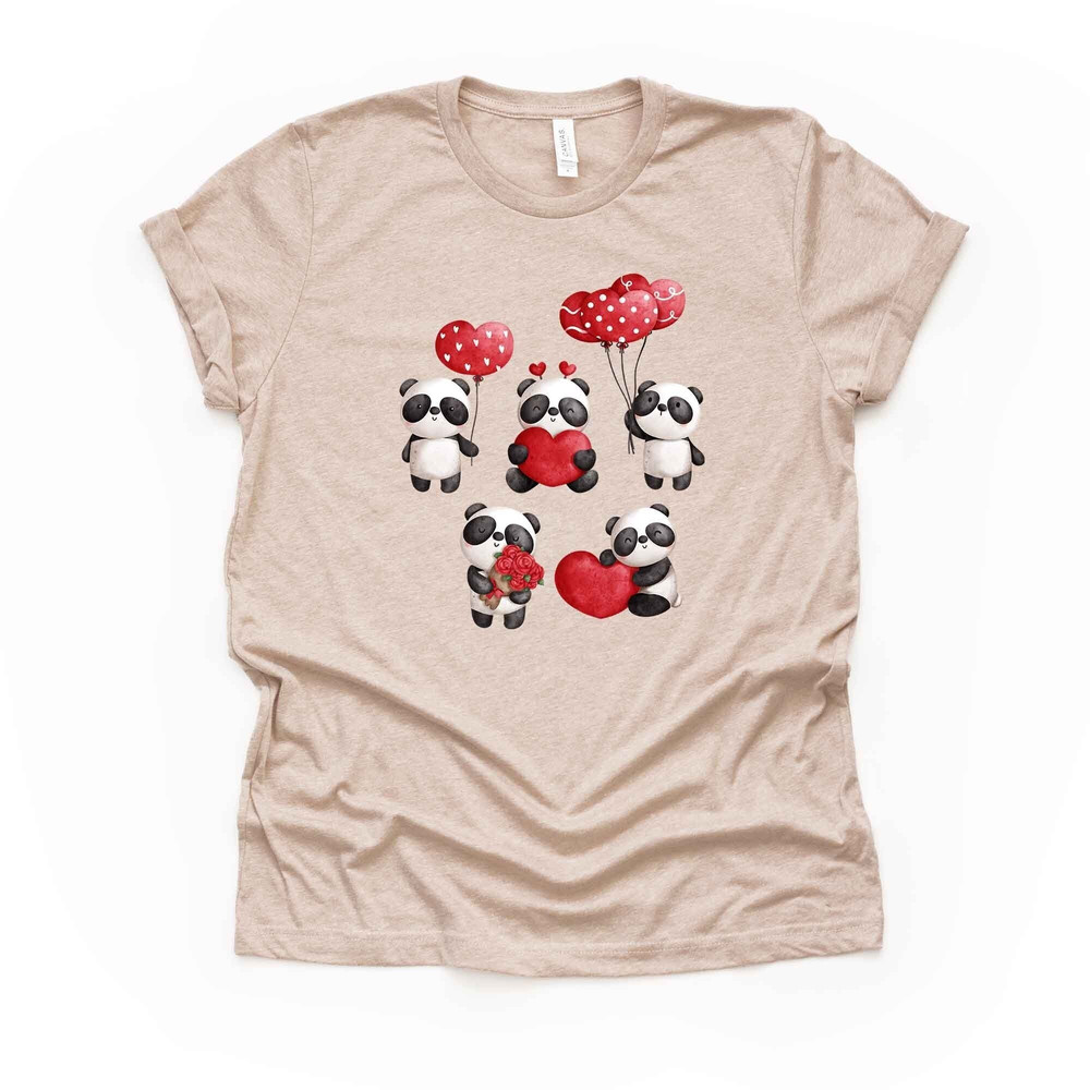 Valentine Day Panda Bears, Cute Panda Bears with Balloons Design on premium unisex shirt, 3 color choices, 2X, 3X, 4X, plus sizes available.jpg