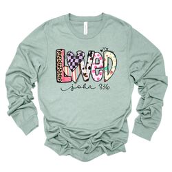 valentine long sleeve tee, christian loved, john 316, loved christian design, premium unisex long sleeve tee, 3x plus si