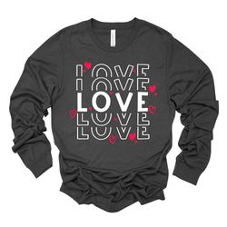 valentine long sleeve tee, cute love stacked with hearts, love repeating design, premium unisex long sleeve tee, 3x plus